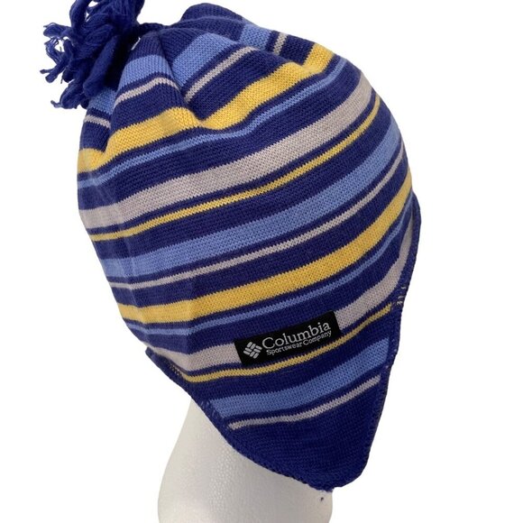 Columbia Knit Beanies Set 2 Stripes Designs unisex blue yellow orange ecru white - Picture 2 of 16
